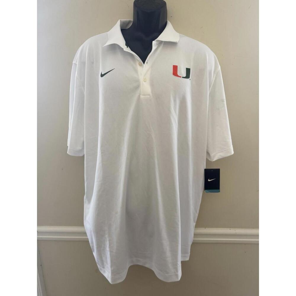 Miami Hurricanes Nike Dri-Fit Polo Shirt Men's Size 2XL White NCAA Canes NWT